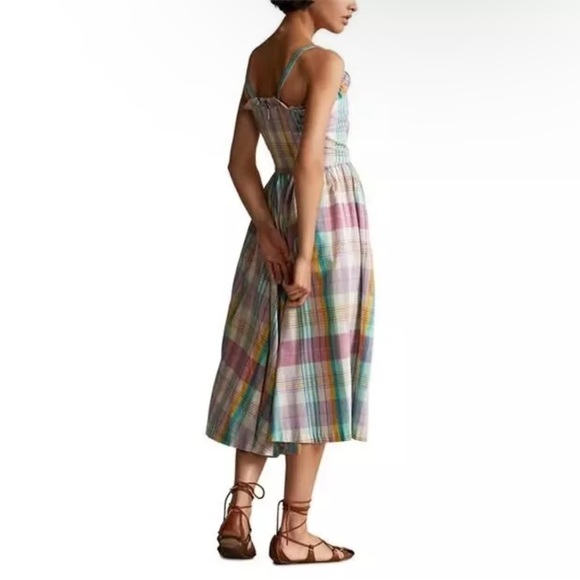 NWT $248 Polo Ralph Lauren Multicolor Madras Plaid Ruffle Midi Dress Size 14 - Picture 4 of 17